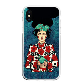 Чехол для iPhone XS Max матовый с принтом Самоцветная девушка в городе Новоалтайск, Силикон | Область печати: задняя сторона чехла, без боковых панелей | Тематика изображения на принте: flowers | girl | венок | девушка | лилии | одуванчики | птичка | ромашки | синичка | узор | цветы