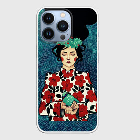 Чехол для iPhone 13 Pro с принтом Самоцветная девушка в городе Новоалтайск,  |  | flowers | girl | венок | девушка | лилии | одуванчики | птичка | ромашки | синичка | узор | цветы