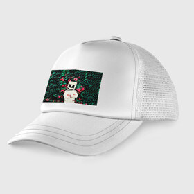 Детская кепка тракер с принтом MARSHMELLO ROSES в городе Новоалтайск, Козырек - 100% хлопок. Кепка - 100% полиэстер, Задняя часть - сетка | универсальный размер, пластиковая застёжка | Тематика изображения на принте: fortnite | marshmallo | marshmallow | marshmello | marshmellow | маршмелло | маршмеллоу | розы | фортнайт