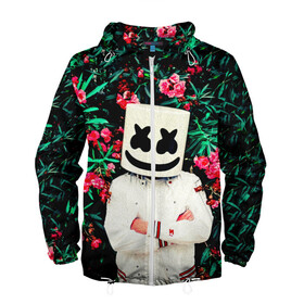 Мужская ветровка 3D с принтом MARSHMELLO ROSES в городе Новоалтайск, 100% полиэстер | подол и капюшон оформлены резинкой с фиксаторами, два кармана без застежек по бокам, один потайной карман на груди | fortnite | marshmallo | marshmallow | marshmello | marshmellow | маршмелло | маршмеллоу | розы | фортнайт