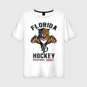 Женская футболка хлопок Oversize с принтом FLORIDA PANTERS NHL в городе Новоалтайск, 100% хлопок | свободный крой, круглый ворот, спущенный рукав, длина до линии бедер
 | cat | florida | hockey | ice | nhl | panters | sport | usa | кошки | нхл | пантеры | спорт | сша | флорида | хоккей