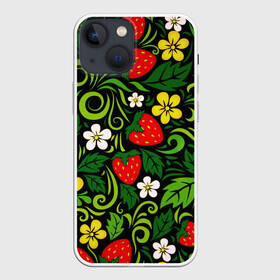 Чехол для iPhone 13 mini с принтом Хохлома в городе Новоалтайск,  |  | арт | вектор | желтый | зеленый | золотой | клубника | красный | народный рисунок | рисунок | хохлома | цветок | цветы | чёрный | ягода | ягоды