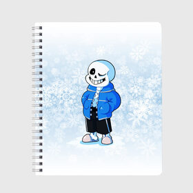 Тетрадь с принтом UNDERTALE в городе Новоалтайск, 100% бумага | 48 листов, плотность листов — 60 г/м2, плотность картонной обложки — 250 г/м2. Листы скреплены сбоку удобной пружинной спиралью. Уголки страниц и обложки скругленные. Цвет линий — светло-серый
 | sans | undertale | андертале | андертейл | зима | игра | новый год | подземная история | подземная сказка | санс | снег | снежинки | ундертале