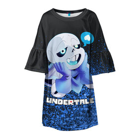 Детское платье 3D с принтом UNDERTALE в городе Новоалтайск, 100% полиэстер | прямой силуэт, чуть расширенный к низу. Круглая горловина, на рукавах — воланы | sans | undertale | андертале | андертейл | игра | подземная история | подземная сказка | санс | ундертале