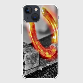 Чехол для iPhone 13 mini с принтом Подкова в городе Новоалтайск,  |  | horseshoe | железный | железо | ковка | кузница | кузня | металл | металлический | молот | молотки | молоток | молоты | наковальни | наковальня | подкова | сталь | стальной | удача