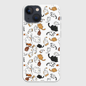 Чехол для iPhone 13 mini с принтом Котята паттерн в городе Новоалтайск,  |  | Тематика изображения на принте: белый кот | кот | котики паттерн | коты паттерн | котята | котята паттерн | много котиков | много котов | паттерн | рыжий кот | черный кот