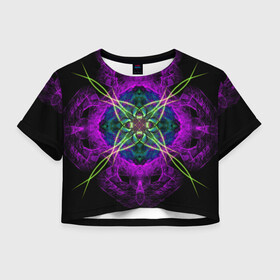 Женская футболка Crop-top 3D с принтом Terol в городе Новоалтайск, 100% полиэстер | круглая горловина, длина футболки до линии талии, рукава с отворотами | abstraction | colorful | fractal | geometry | mandala | neon | pattern | pink | sacral | абстракция | геометрия | неон | разноцветный | розовый | сакральный | узор | фрактал