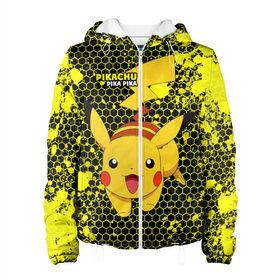 Женская куртка 3D с принтом Pikachu Pika Pika в городе Новоалтайск, ткань верха — 100% полиэстер, подклад — флис | прямой крой, подол и капюшон оформлены резинкой с фиксаторами, два кармана без застежек по бокам, один большой потайной карман на груди. Карман на груди застегивается на липучку | pika | pikachu | аниме | детская | детям | игры | молния | мышка | мышь | пика | пикачу | покемон | покемоны | соты