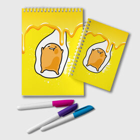 Блокнот с принтом Gudetama в городе Новоалтайск, 100% бумага | 48 листов, плотность листов — 60 г/м2, плотность картонной обложки — 250 г/м2. Листы скреплены удобной пружинной спиралью. Цвет линий — светло-серый
 | Тематика изображения на принте: gudetama | анимешное яйцо | гудетама | желток | стекающее яйцо | яичница