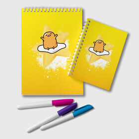 Блокнот с принтом Gudetama в городе Новоалтайск, 100% бумага | 48 листов, плотность листов — 60 г/м2, плотность картонной обложки — 250 г/м2. Листы скреплены удобной пружинной спиралью. Цвет линий — светло-серый
 | Тематика изображения на принте: gudetama | анимешное яйцо | гудетама | желток | стекающее яйцо | яичница