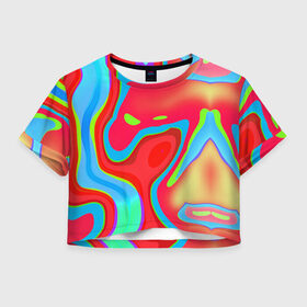 Женская футболка Crop-top 3D с принтом Цветное безумие в городе Новоалтайск, 100% полиэстер | круглая горловина, длина футболки до линии талии, рукава с отворотами | абстракция | камуфляж | кляксы | краски | линии | неон | неоновая абстракция | неоновый принт | неоновый рисунок | пятна | разводы | разноцветное