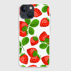 Чехол для iPhone 13 mini с принтом Клубника в городе Новоалтайск,  |  | арт | белый | зеленый | клубника | красный | листва | листья | растение | рисунок | ягоды