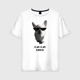 Женская футболка хлопок Oversize с принтом cool dog в городе Новоалтайск, 100% хлопок | свободный крой, круглый ворот, спущенный рукав, длина до линии бедер
 | chihuahua | cool | dog | fun | funny dog | puppy | small dog | маленький пес | прикол | смешной принт | чихуахуа