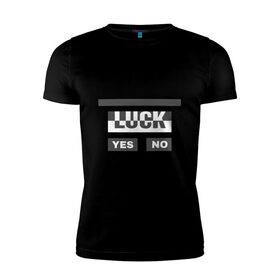 Мужская футболка хлопок Slim с принтом Luck в городе Новоалтайск, 92% хлопок, 8% лайкра | приталенный силуэт, круглый вырез ворота, длина до линии бедра, короткий рукав | Тематика изображения на принте: белый | геометрия | да | квадраты | нет | серый | слова | счастливчик | удача