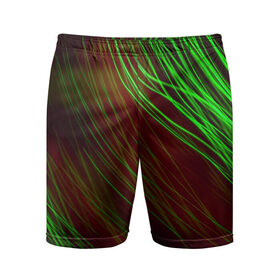 Мужские шорты спортивные с принтом Qleen в городе Новоалтайск,  |  | abstraction | blur | green | light | lines | абстракция | зелёный | линии | размытость | свет