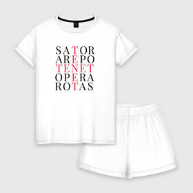 Женская пижама с шортиками хлопок с принтом TeneT в городе Новоалтайск, 100% хлопок | футболка прямого кроя, шорты свободные с широкой мягкой резинкой | sator | sator arepo | sator square | tenet | довод | палиндром | протагонист