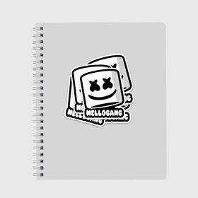Тетрадь с принтом MARSHMELLO в городе Новоалтайск, 100% бумага | 48 листов, плотность листов — 60 г/м2, плотность картонной обложки — 250 г/м2. Листы скреплены сбоку удобной пружинной спиралью. Уголки страниц и обложки скругленные. Цвет линий — светло-серый
 | Тематика изображения на принте: fortnite | marshmallo | marshmallow | marshmello | marshmellow | маршмелло | маршмеллоу | розы | фортнайт