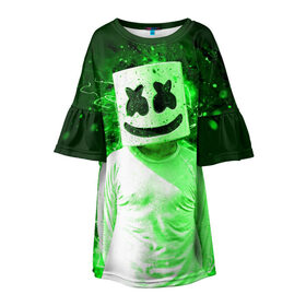 Детское платье 3D с принтом MARSHMELLO в городе Новоалтайск, 100% полиэстер | прямой силуэт, чуть расширенный к низу. Круглая горловина, на рукавах — воланы | fortnite | marshmallo | marshmallow | marshmello | marshmellow | маршмелло | маршмеллоу | розы | фортнайт
