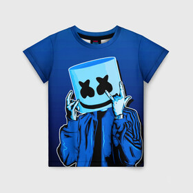 Детская футболка 3D с принтом MARSHMELLO в городе Новоалтайск, 100% гипоаллергенный полиэфир | прямой крой, круглый вырез горловины, длина до линии бедер, чуть спущенное плечо, ткань немного тянется | fortnite | marshmallo | marshmallow | marshmello | marshmellow | маршмелло | маршмеллоу | фортнайт | фортнайт розы