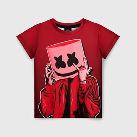 Детская футболка 3D с принтом MARSHMELLO в городе Новоалтайск, 100% гипоаллергенный полиэфир | прямой крой, круглый вырез горловины, длина до линии бедер, чуть спущенное плечо, ткань немного тянется | fortnite | marshmallo | marshmallow | marshmello | marshmellow | маршмелло | маршмеллоу | розы | фортнайт