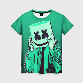 Женская футболка 3D с принтом MARSHMELLO в городе Новоалтайск, 100% полиэфир ( синтетическое хлопкоподобное полотно) | прямой крой, круглый вырез горловины, длина до линии бедер | fortnite | marshmallo | marshmallow | marshmello | marshmellow | маршмелло | маршмеллоу | розы | фортнайт