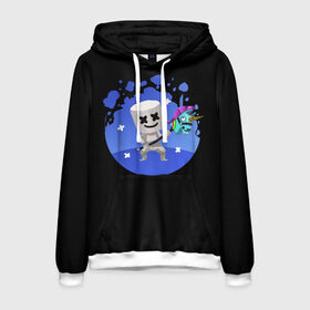 Мужская толстовка 3D с принтом MARSHMELLO в городе Новоалтайск, 100% полиэстер | двухслойный капюшон со шнурком для регулировки, мягкие манжеты на рукавах и по низу толстовки, спереди карман-кенгуру с мягким внутренним слоем. | fortnite | marshmallo | marshmallow | marshmello | marshmellow | маршмелло | маршмеллоу | розы | фортнайт