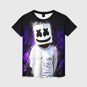 Женская футболка 3D с принтом MARSHMELLO в городе Новоалтайск, 100% полиэфир ( синтетическое хлопкоподобное полотно) | прямой крой, круглый вырез горловины, длина до линии бедер | fortnite | marshmallo | marshmallow | marshmello | marshmellow | маршмелло | маршмеллоу | розы | фортнайт