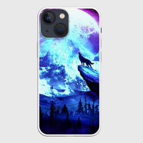 Чехол для iPhone 13 mini с принтом ВОЮЩИЙ НА ЛУНУ ВОЛК в городе Новоалтайск,  |  | moon | wolf | воет | волк | воющий | горы | затмение | луна | на луну | оборотень | полнолуние