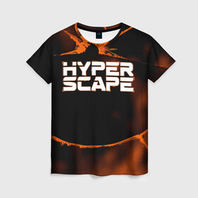 Женская футболка 3D с принтом Hyper Scape. в городе Новоалтайск, 100% полиэфир ( синтетическое хлопкоподобное полотно) | прямой крой, круглый вырез горловины, длина до линии бедер | esport | games | hyper scape | twitch | игроки | игролюбители | игроманы | игры | киберспорт | королевская битва | корона | твич | хупер скайп | хупер скайпе