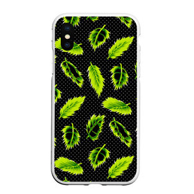 Чехол для iPhone XS Max матовый с принтом Зеленые листья в городе Новоалтайск, Силикон | Область печати: задняя сторона чехла, без боковых панелей | defoliation | foliage | leaves | retro | зеленые листья | зелень | лето | листопад | листья | листья деревьев | ночь | паттерн | ретро