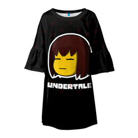 Детское платье 3D с принтом UNDERTALE в городе Новоалтайск, 100% полиэстер | прямой силуэт, чуть расширенный к низу. Круглая горловина, на рукавах — воланы | sans | undertale | андертале | андертейл | игра | подземная история | подземная сказка | санс | ундертале