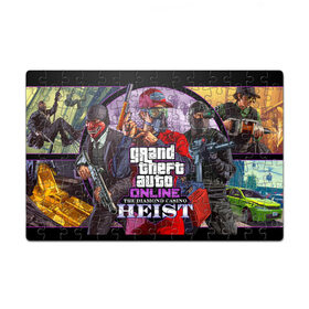 Пазл магнитный 126 элементов с принтом GTA ONLINE в городе Новоалтайск, полимерный материал с магнитным слоем | 126 деталей, размер изделия —  180*270 мм | game | gta online | heist | mmo | online | pc | rpg | гта онлайн | заставка | игра | интерес | квест | креатив | легендарная игра | логотип | люди | машины | много игроков | на комп | на пк | оружие | подарок | ретро дизайн