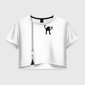 Женская футболка Crop-top 3D с принтом Ъуъ съука. в городе Новоалтайск, 100% полиэстер | круглая горловина, длина футболки до линии талии, рукава с отворотами | cat | mem | memes | варкрафт | животные | интернет приколы | кот | мем | мем кот | мемы | мемы с котами | прикольные картинки | черный кот с руками | ъуъ съука