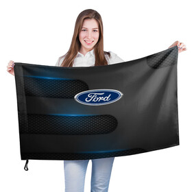 Флаг 3D с принтом FORD в городе Новоалтайск, 100% полиэстер | плотность ткани — 95 г/м2, размер — 67 х 109 см. Принт наносится с одной стороны | ford | авто | автомобиль | логотип | марка | машина | надпись | текстура | форд