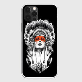 Чехол для iPhone 12 Pro Max с принтом Женщина индеец в городе Новоалтайск, Силикон |  | девушка индеец | индеец | перья на голове | перья. | татуировки