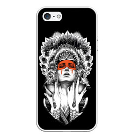 Чехол для iPhone 5/5S матовый с принтом Женщина индеец в городе Новоалтайск, Силикон | Область печати: задняя сторона чехла, без боковых панелей | девушка индеец | индеец | перья на голове | перья. | татуировки