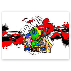 Поздравительная открытка с принтом BRAWL STARS в городе Новоалтайск, 100% бумага | плотность бумаги 280 г/м2, матовая, на обратной стороне линовка и место для марки
 | Тематика изображения на принте: 8 bit | bea | bib | brawl stars | crow | leon | max | nita | sally leon | shark | акула | биа | биби | бравл старс | ворон | игра | леон | макс | нита | оборотень | салли леон | сэлли леон | шарк