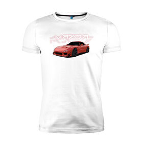 Мужская футболка хлопок Slim с принтом Mazda RX-7 в городе Новоалтайск, 92% хлопок, 8% лайкра | приталенный силуэт, круглый вырез ворота, длина до линии бедра, короткий рукав | drift | mazda | mazda rx7 | rotary | rx 7 | stance