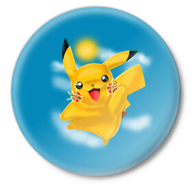 Значок с принтом Pikachu Pika Pika в городе Новоалтайск,  металл | круглая форма, металлическая застежка в виде булавки | pika | pikachu | аниме | детская | детям | игры | молния | мышка | мышь | пика | пикачу | покемон | покемоны