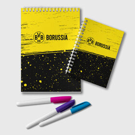 Блокнот с принтом BORUSSIA / Боруссия в городе Новоалтайск, 100% бумага | 48 листов, плотность листов — 60 г/м2, плотность картонной обложки — 250 г/м2. Листы скреплены удобной пружинной спиралью. Цвет линий — светло-серый
 | borussia | club | dortmund | footbal | logo | боруссия | дортмунд | знак | клуб | логотип | логотипы | символ | символы | форма | футбол | футбольная | футбольный