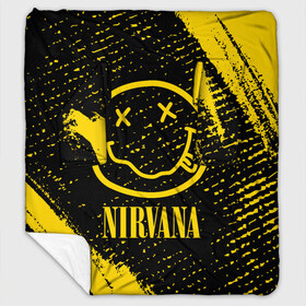 Плед с рукавами с принтом NIRVANA НИРВАНА в городе Новоалтайск, 100% полиэстер | Закругленные углы, все края обработаны. Ткань не мнется и не растягивается. Размер 170*145 | band | cobain | face | kurt | logo | music | nirvana | rock | rocknroll | группа | кобейн | курт | лого | логотип | музыка | музыкальная | нирвана | рожица | рок | рокнролл | символ