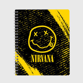 Тетрадь с принтом NIRVANA НИРВАНА в городе Новоалтайск, 100% бумага | 48 листов, плотность листов — 60 г/м2, плотность картонной обложки — 250 г/м2. Листы скреплены сбоку удобной пружинной спиралью. Уголки страниц и обложки скругленные. Цвет линий — светло-серый
 | band | cobain | face | kurt | logo | music | nirvana | rock | rocknroll | группа | кобейн | курт | лого | логотип | музыка | музыкальная | нирвана | рожица | рок | рокнролл | символ