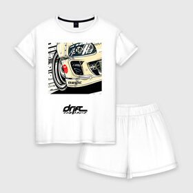 Женская пижама с шортиками хлопок с принтом DRIFT в городе Новоалтайск, 100% хлопок | футболка прямого кроя, шорты свободные с широкой мягкой резинкой | дрифт | дым | машина