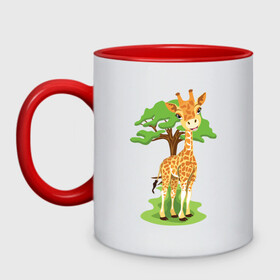 Кружка двухцветная с принтом giraffe 2 в городе Новоалтайск, керамика | объем — 330 мл, диаметр — 80 мм. Цветная ручка и кайма сверху, в некоторых цветах — вся внутренняя часть | Тематика изображения на принте: animal | животные | жираф | звери