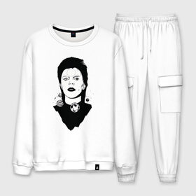 Мужской костюм хлопок с принтом David bowie в городе Новоалтайск, 100% хлопок | на свитшоте круглая горловина, мягкая резинка по низу. Брюки заужены к низу, на них два вида карманов: два “обычных” по бокам и два объемных, с клапанами, расположенные ниже линии бедра. Брюки с мягкой трикотажной резинкой на поясе и по низу штанин. В поясе для дополнительного комфорта — широкие завязки | david bowie | space oddity | дэвид боуи | портрет | рок звезда