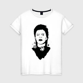 Женская футболка хлопок с принтом David bowie в городе Новоалтайск, 100% хлопок | прямой крой, круглый вырез горловины, длина до линии бедер, слегка спущенное плечо | david bowie | space oddity | дэвид боуи | портрет | рок звезда