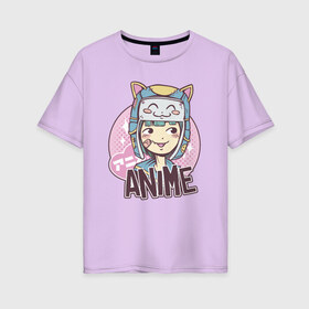 Женская футболка хлопок Oversize с принтом Anime Girl в городе Новоалтайск, 100% хлопок | свободный крой, круглый ворот, спущенный рукав, длина до линии бедер
 | cartoon | cat | cute | girls | japan | japanese | kawaii | kitty | manga | tsundere | waifu | yandere | аниме | анимэ | вайфу | дандере | девочка | девушка | дередере | кавайная | котик | манга | милая | мультик | мультики | цундере | яндере | 