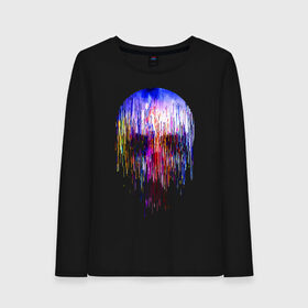 Женский лонгслив хлопок с принтом Skull illusion в городе Новоалтайск, 100% хлопок |  | color | glitch | neon | paint | skull | vanguard | авангард | глитч | краска | неон | цвет | череп