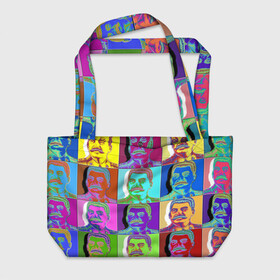 Пляжная сумка 3D с принтом Stalin pop-art в городе Новоалтайск, 100% полиэстер | застегивается на металлическую кнопку; внутренний карман застегивается на молнию. Стенки укреплены специальным мягким материалом, чтобы защитить содержимое от несильных ударов
 | chief | color | eyes | moustache | pop art | stalin | view | взгляд | вождь | глаза | поп  арт | сталин | усы | цвет