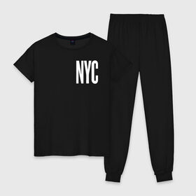 Женская пижама хлопок с принтом NEW YORK в городе Новоалтайск, 100% хлопок | брюки и футболка прямого кроя, без карманов, на брюках мягкая резинка на поясе и по низу штанин | america | new york | ny | states | usa | америка | нью йорк | сша | штаты